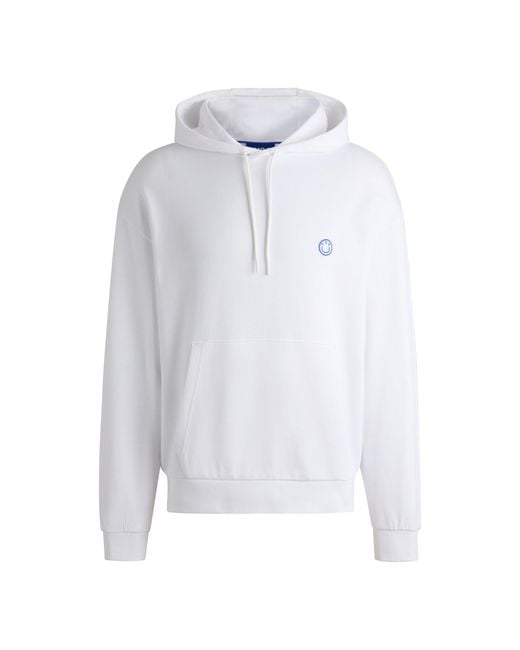 HUGO White Cotton-Terry Hoodie With Happy Logo for men