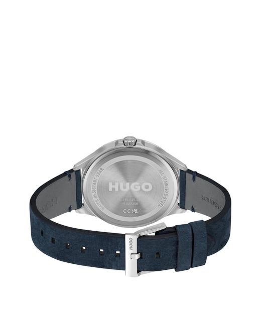 HUGO Distressed-leather-strap Watch With Blue Dial Men's Watches for men