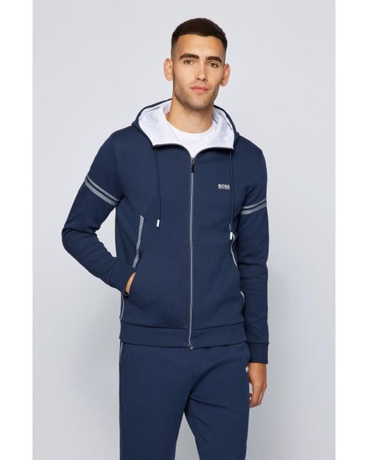 BOSS by Hugo Boss Blue Cotton-blend Regular-fit Tracksuit With Contrast Logo for men