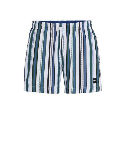 Boss Blue Fully Lined Swim Shorts In Striped Quick-dry Fabric for men