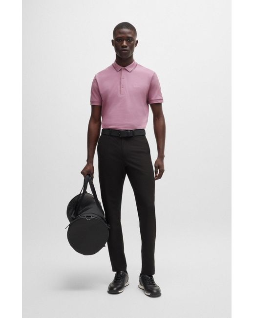Boss Purple Cotton-piqué Slim-fit Polo Shirt With Tonal Logo for men