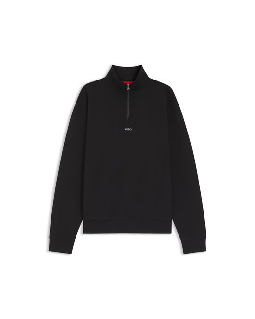 HUGO Black Relaxed-Fit Cotton Sweatshirt With Zip Neck for men