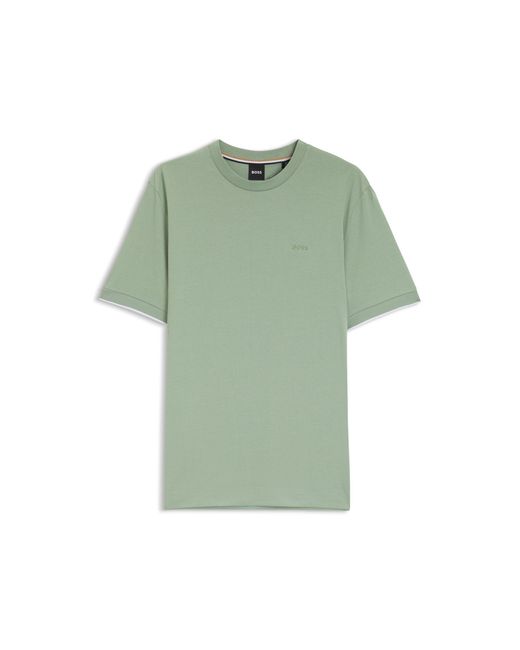 Boss Green Cotton T-Shirt With Tipped Sleeve Cuffs for men
