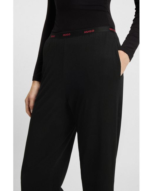 HUGO Pyjamabroek Van Stretchkatoen Met Logo's Op De Tailleband in het Black