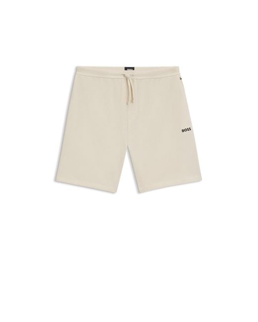 Boss White Cotton-Blend Pyjama Shorts With Embroidered Logo for men