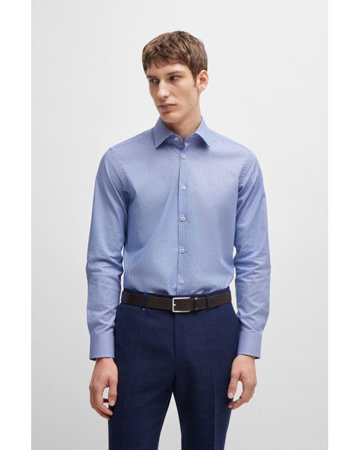 Boss Blue Regular-fit Shirt In Easy-iron Pepita Stretch Cotton for men