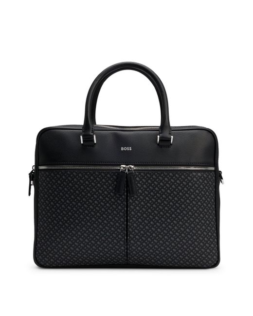 Boss Black Monogram-panel Document Case With Silver-foil Logo for men