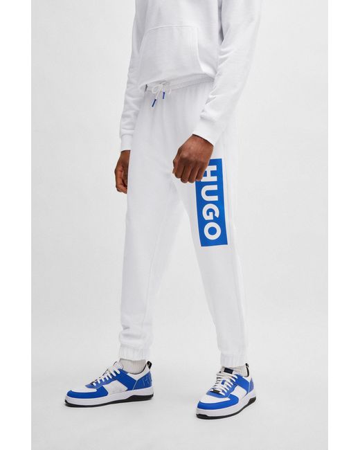 HUGO White Cotton-terry Tracksuit Bottoms With Logo Print for men