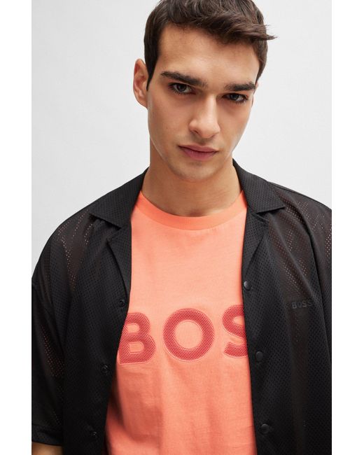 Boss Orange Cotton-jersey Regular-fit T-shirt With Mesh Logo for men