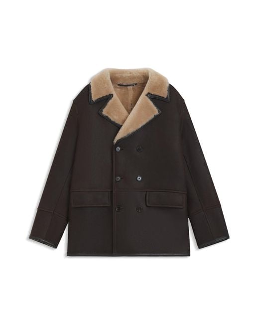 Boss Regular-Fit Jas Van Italiaans Leer Met Shearling in het Black voor heren