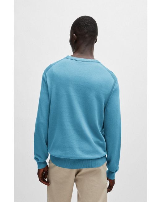 Boss Blue Cotton-jersey Regular-fit Sweatshirt With Embroidered Logo for men
