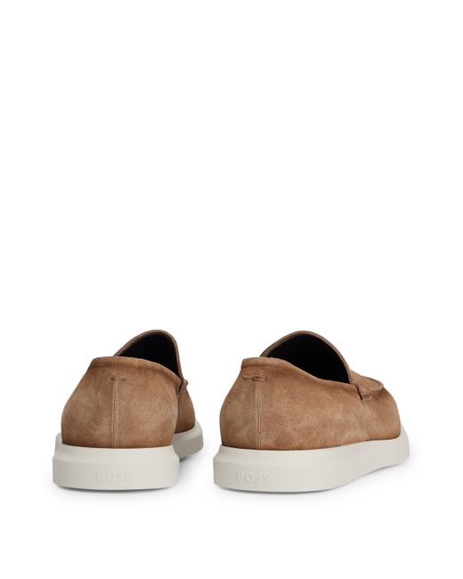 Boss Brown Suede Loafers With Lightweight Outsole for men