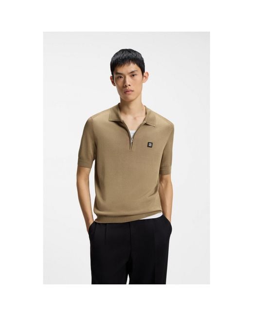 HUGO Natural Knit Polo With Zipped Neck for men