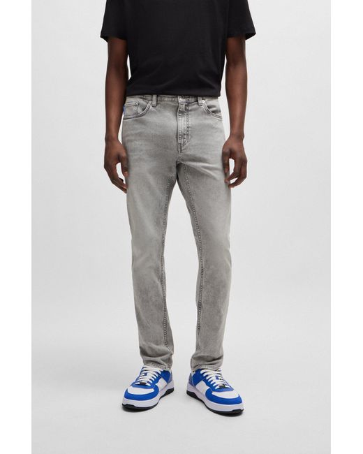 HUGO Black Mid-rise Jeans In Grey Stretch Denim for men
