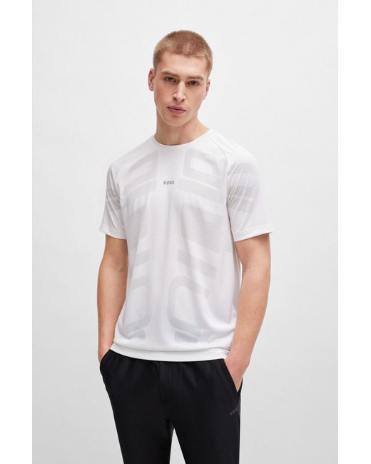 Boss White Performance-jacquard T-shirt With Decorative Reflective Logo for men