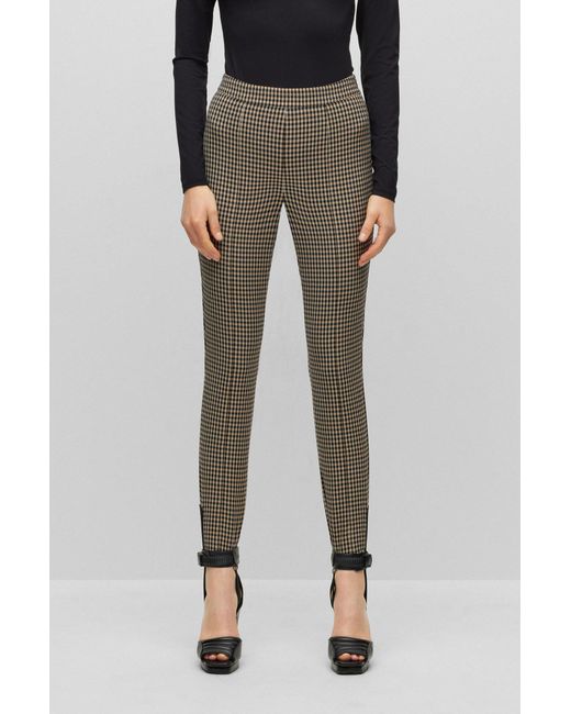 Boss Black Slim-fit Checked Trousers With Stirrup Hems