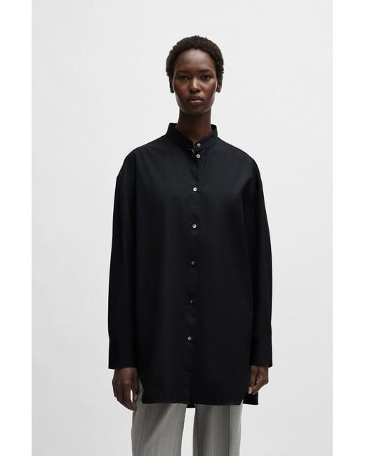 Boss Black Naomi X Longline Cotton Blouse With Crinkle-free Effect