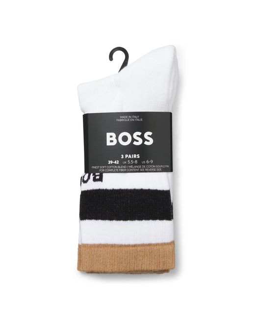 Boss White Three-Pack Of Short-Length Socks With Signature Stripes for men
