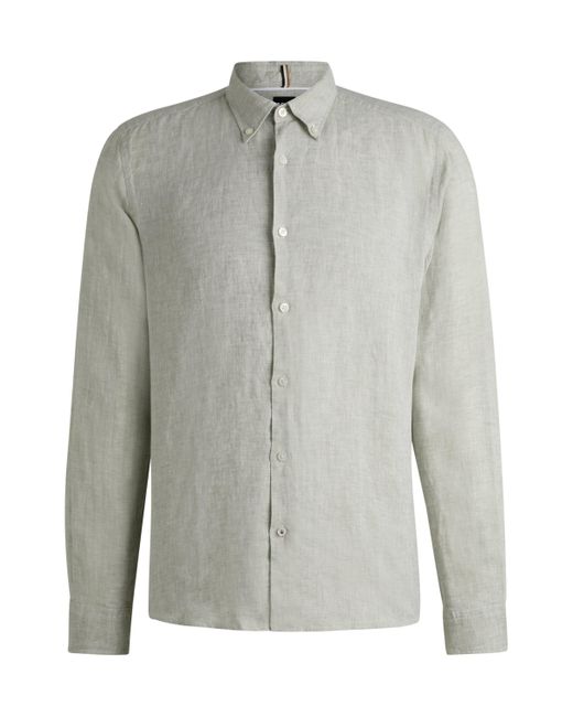 Boss Regular-Fit Hemd aus Leinen mit Button-Down-Kragen in Gray für Herren