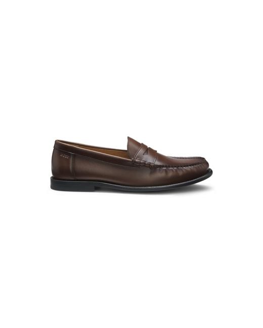 Boss Brown Leather Moccasins With Penny Trim for men