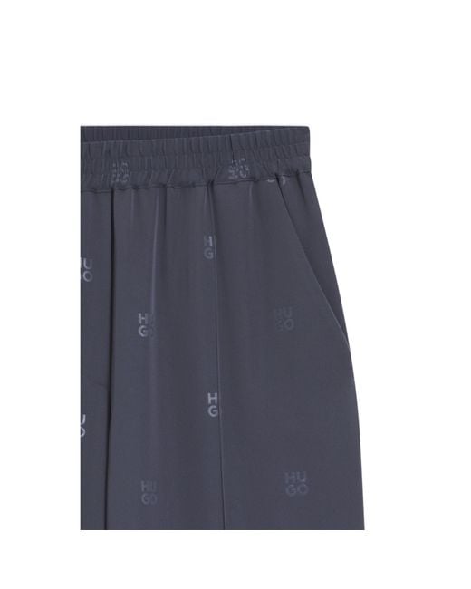 HUGO Blue Relaxed-Fit Trousers With Stacked Logos