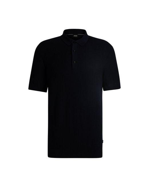 Boss Black Regular-Fit Knit Polo With Mixed Structures for men