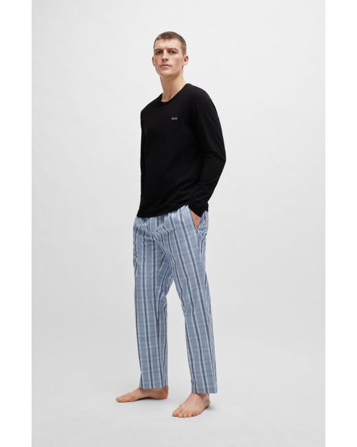 Bas de pyjama en coton à carreaux et taille logotée Boss pour homme en coloris Black