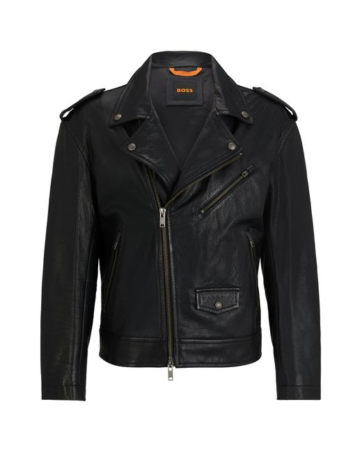 Boss Black Regular-fit Jacket In Buffalo Leather With Branded Snaps for men