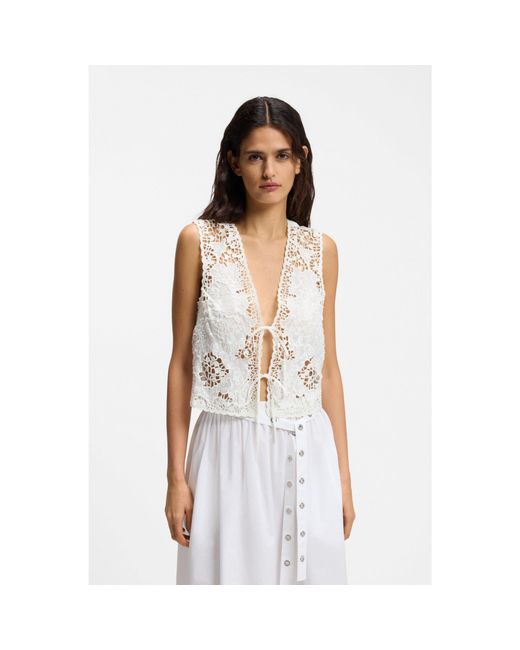 Boss White Embroidered Waistcoat With Tie Closure