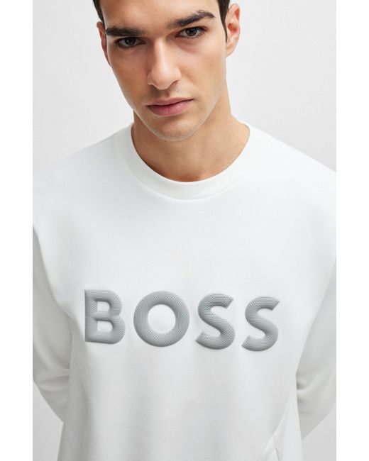 Boss Sweatshirt Van Een Katoenmix Met 3d-gevormd Logo in het White voor heren