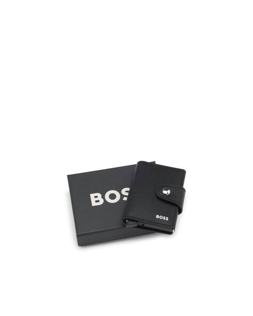 Boss Black Structured Card Holder With Press-Stud Closure for men