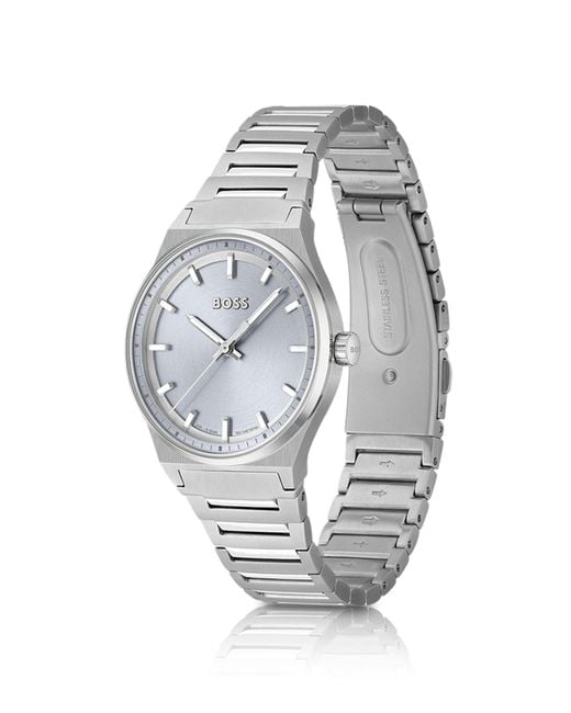 Boss Gray Link-bracelet Watch With Silver-tone Dial
