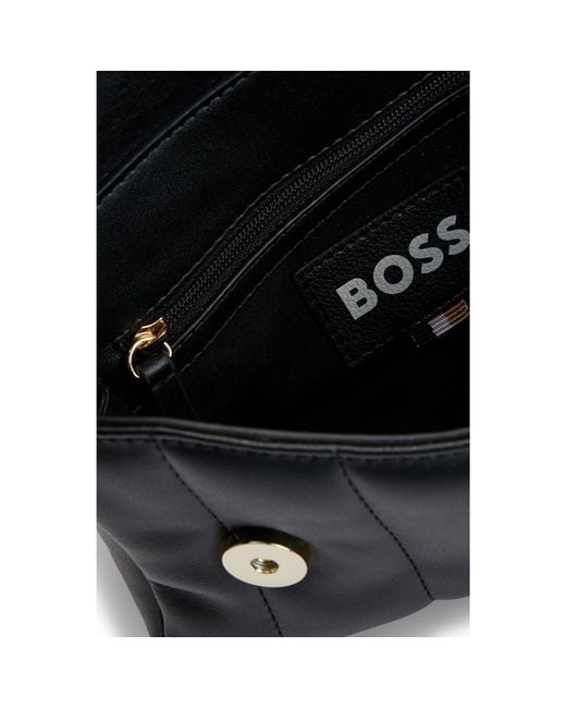 Boss Black Faux-Leather Quilted Shoulder Bag With Double B Monogram