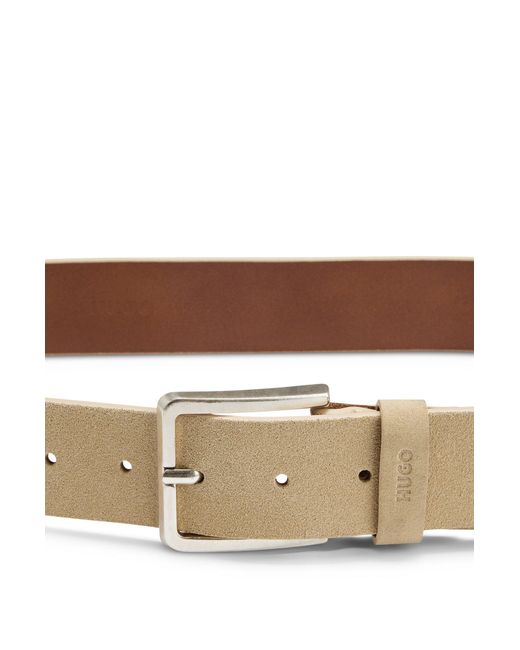 HUGO Natural Suede Belt With Silver-tone Buckle for men