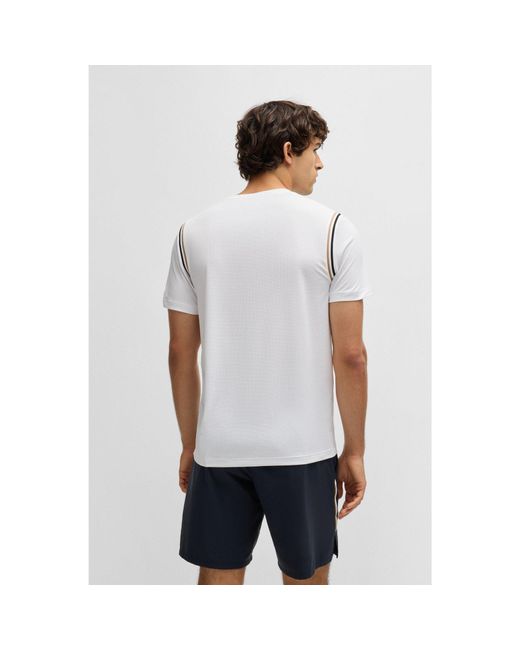 Boss White Active Waffle-Structure T-Shirt With Signature Stripes for men