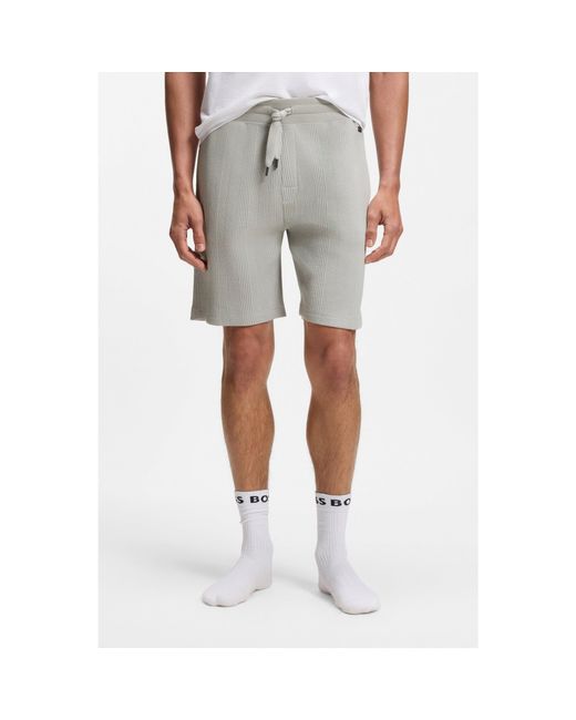 Boss Gray Cotton-Blend Shorts With Waffle Structure for men