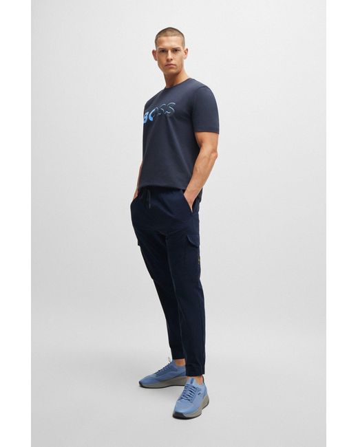 Boss Blue Tapered-fit Trousers In Easy-iron Stretch Poplin for men
