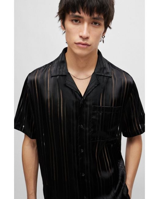 HUGO Black Relaxed-fit Shirt With Burnout-print Stripes for men