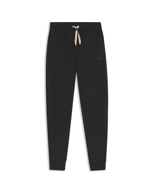 Boss Black Cuffed Tracksuit Bottoms With Signature-Stripe Drawcord