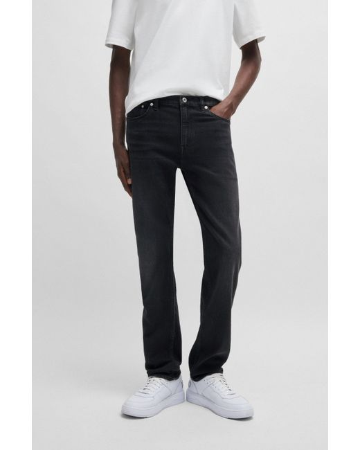 HUGO Schwarze Slim-Fit Jeans aus Stretch-Denim in Black für Herren