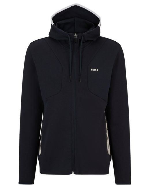 Boss Blue Cotton-blend Zip-up Hoodie With Hd Logo Print for men