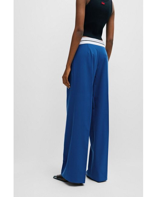 HUGO Blue Relaxed-fit Trousers With Inside-out Waistband Detail