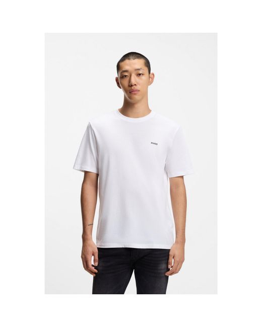 HUGO White Cotton-Jersey T-Shirt With Logo Print for men