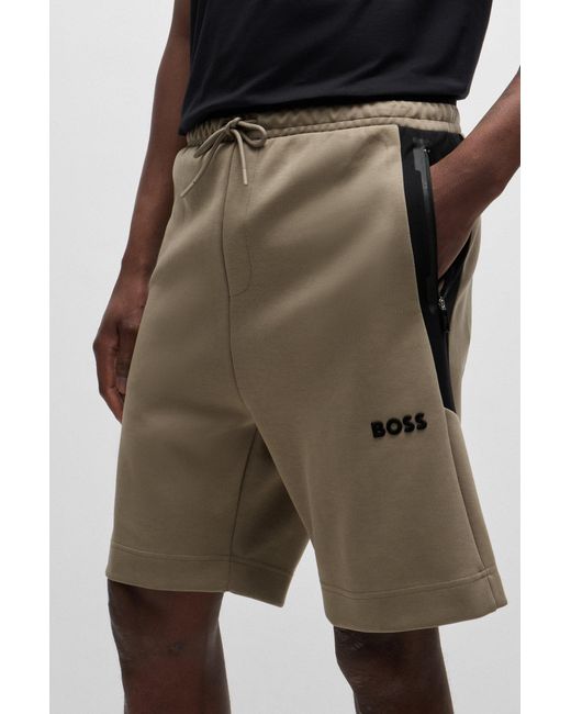 Boss Green Cotton-blend Shorts With 3d-moulded Logo for men