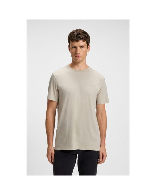 Boss Natural Cotton Slub T-Shirt With Logo Detail for men