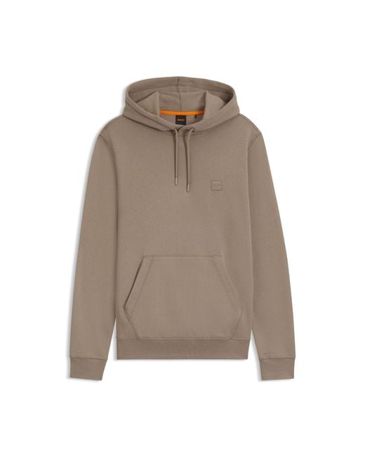 Boss Brown Cotton-Terry Hoodie With Logo Patch for men