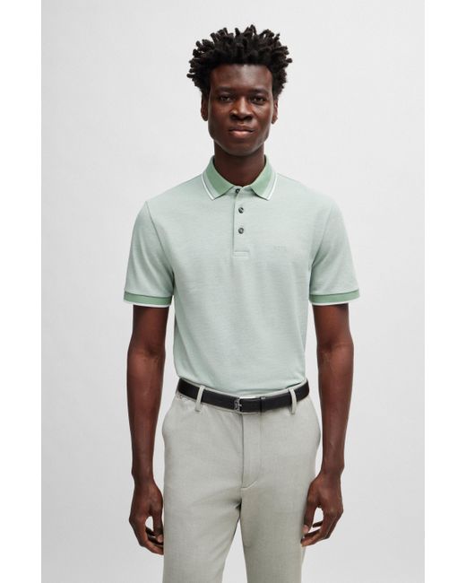 Polo en piqué de coton Oxford avec logo Boss pour homme en coloris Green