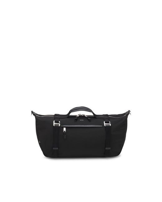 Boss Black Holdall Bag With Metal Logo And Front Pocket for men