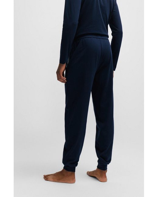Boss Blue Stretch-cotton Tracksuit Bottoms With Logo Detail for men