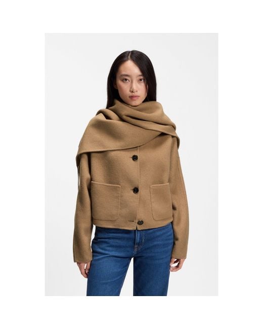 Boss Natural Cropped Oversized-Fit Jacket With Detachable Scarf